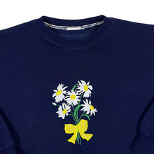 Load image into Gallery viewer, Vintage 90’s Embroidered Daisy Flower Floral Navy Blue Crewneck Sweatshirt