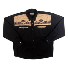 Load image into Gallery viewer, Vintage Atlas For Men Cowboy Western Aztec Patterned Black Cotton Long Sleeve Shirt