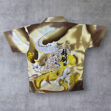 Load image into Gallery viewer, Early 00's Guo Lhi Ting Goth Y2K Traditional Dragon Graphic Yellow Brown Cream Shirt
