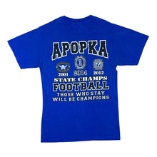 Load image into Gallery viewer, APOPKA FOOTBALL "State Champs" College Sports Spellout Graphic Blue T-Shirt