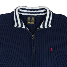 Load image into Gallery viewer, MUSTO Mini Logo Striped Collar Heavy Knit Ribbed Cotton Zip Sweater Jumper