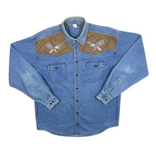 Load image into Gallery viewer, Vintage Embroidered Eagle Panel Cowboy Western Blue Denim Popper Long Sleeve Shirt