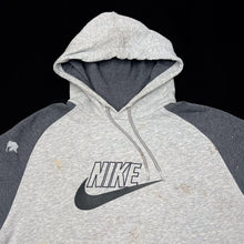 Load image into Gallery viewer, Early 00's NIKE Embroidered Big Logo Spellout Colour Block Distressed Beater Pullover Hoodie