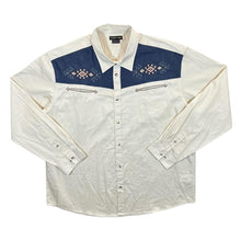 Load image into Gallery viewer, Atlas For Men Cowboy Western Embroidered Aztec Cream Blue Cotton Long Sleeve Shirt