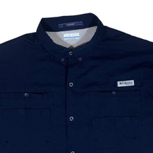 Load image into Gallery viewer, COLUMBIA PFG Fishing Omni-Shade Navy Blue Utility Short Sleeve Button-Up Shirt