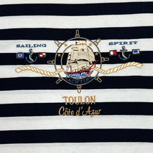 Load image into Gallery viewer, Vintage TOULON "Cote D'Azur" Nautical Sailing Souvenir Embroidered Spellout Striped T-Shirt