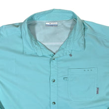 Load image into Gallery viewer, COLUMBIA PFG Fishing Turquoise Long Sleeve Polyester Utility Shirt