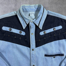 Load image into Gallery viewer, Vintage TG-22 Cowboy Western Blue Denim Popper Long Sleeve Shirt
