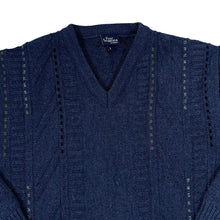 Load image into Gallery viewer, Vintage FOUR SEASONS Grandad Patterned Wool Acrylic Knit Navy Blue V-Neck Sweater Jumper