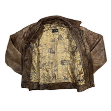 Load image into Gallery viewer, Vintage 90's CHARLIE'S Distressed Effect Brown Real Genuine Leather Bomber Jacket