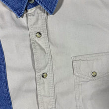 Load image into Gallery viewer, Vintage Wrangler Western Cowboy Beige Blue Denim Long Sleeve Popper Shirt