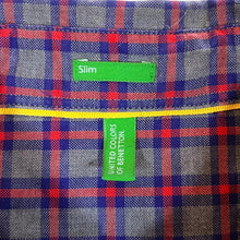 Load image into Gallery viewer, UNITED COLORS OF BENETTON "Slim" Grey Red Blue Check Long Sleeve Button-Up Shirt