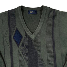 Load image into Gallery viewer, Vintage GABICCI Grandad Patterned Wool Acrylic Knit Green V-Neck Sweater Jumper