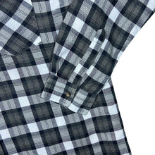 Load image into Gallery viewer, Vintage Black White Grey Plaid Check Cotton Longline Long Sleeve Flannel Shirt