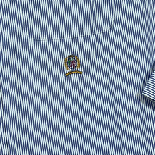 Load image into Gallery viewer, TOMMY HILFIGER Blue White Striped Embroidered Crest Logo Long Sleeve Button-Up Cotton Shirt