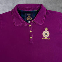 Load image into Gallery viewer, Joules Embroidered Crest Logo Frilled Trim Purple Short Sleeve Polo Shirt