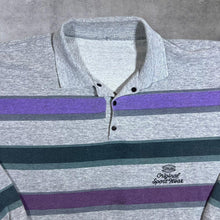 Load image into Gallery viewer, Vintage 90's Turunc Grey Purple Blue Green Multi Striped Collared Sweatshirt