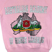 Load image into Gallery viewer, Vintage 90's Tultex AUSTRALIAN ACADEMY OF HIGHER LEARNING Souvenir Spellout Graphic Pink Sweatshirt