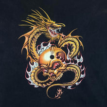 Load image into Gallery viewer, Vintage Hot-Ice Gothic Biker Tribal Dragon Skull Graphic Faded Black T-Shirt