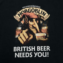 Load image into Gallery viewer, WYCHWOOD BREWERY "British Beer Needs You!" Hobgoblin Beer Drinks Promo Spellout Graphic T-Shirt