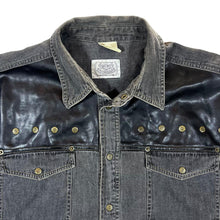 Load image into Gallery viewer, Vintage MEN'S COMPANY Cowboy Western Leather Panel Grey Denim Long Sleeve Shirt