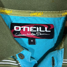 Load image into Gallery viewer, Early 00's O'NEILL Green Blue White Striped Skater Surfer Short Sleeve Polo Shirt