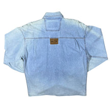 Load image into Gallery viewer, Vintage Shooter Cowboy Western Leather Panel Blue Denim Popper Long Sleeve Shirt