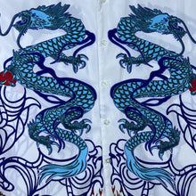 Load image into Gallery viewer, Early 00's Hai Zhou Goth Y2K Traditional Dragon Graphic Open Collar White Shirt
