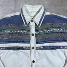 Load image into Gallery viewer, Vintage Forbidden Cowboy Western Aztec Patterned White Cotton Long Sleeve Shirt