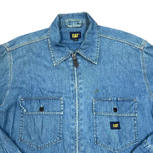 Load image into Gallery viewer, Early 00's CAT Caterpillar Mini Patch Logo Blue Denim Zip Over Shirt