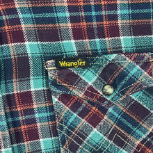 Load image into Gallery viewer, Vintage WRANGLER Plaid Check Western Popper Button Long Sleeve Flannel Shirt