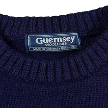 Load image into Gallery viewer, Vintage 90's GUERNSEY WOOLENS Classic Navy Blue Heavyweight Pure New Wool Knit Sweater Jumper