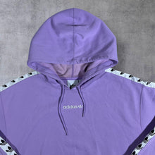 Load image into Gallery viewer, Adidas Logo Tape Sleeve Mini Spellout Purple Pullover Hoodie