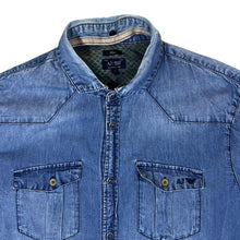Load image into Gallery viewer, AJ ARMANI JEANS "Slim" Western Style Blue Denim Removable Collar Popper Long Sleeve Shirt