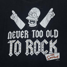Load image into Gallery viewer, THE SIMPSONS (2009) "Never Too Old To Rock" Homer Simpson TV Show Studded Spellout Graphic T-Shirt