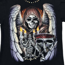 Load image into Gallery viewer, Early 00's THANABAT Gothic Horror Fantasy Angel Of Death Skull Metal Stud Graphic T-Shirt