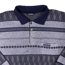 Load image into Gallery viewer, Vintage 90's Colo Colinni Navy Blue Grey Patterned Striped Long Sleeve Polo Shirt