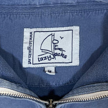 Load image into Gallery viewer, LAZY JACKS Embroidered Spellout Faded Blue Distressed 1/4 Zip Sweatshirt