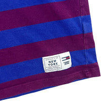 Load image into Gallery viewer, TOMMY JEANS Tommy Hilfiger Embroidered Mini Script Logo Blue Burgundy Striped T-Shirt