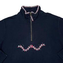 Load image into Gallery viewer, Vintage 90's AMY MOORE Embroidered Floral Motif Checked Trim 1/4 Zip Pullover Sweatshirt