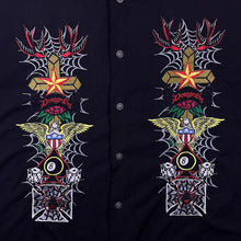 Load image into Gallery viewer, Vintage Dragonfly Roadhouse Embroidered Goth Y2K Biker Popper Short Sleeve Shirt