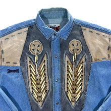 Load image into Gallery viewer, Vintage STOCKERPOINT Beaded Cowboy Western Style Long Sleeve Blue Denim Shirt