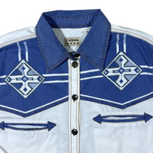 Load image into Gallery viewer, Vintage Casual Wear Cowboy Western White Blue Cotton Long Sleeve Shirt