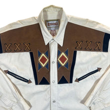 Load image into Gallery viewer, Vintage 90's RIVER GOLD Leather Panel Cowboy Western Long Sleeve Cotton Shirt