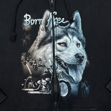 Load image into Gallery viewer, Early 00's CABALLO "Born Free" Gothic Biker Wolf Animal Spellout Graphic Zip Hoodie