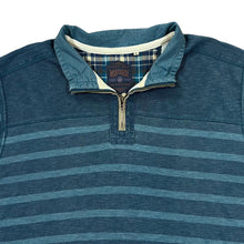 Load image into Gallery viewer, MANTARAY Classic Blue Striped Heavy Cotton 1/4 Zip Pullover Sweatshirt