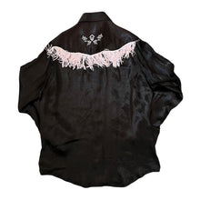 Load image into Gallery viewer, Vintage Caravan Made In Canada Black Pink Cowboy Western Tasselled Long Sleeve Shirt