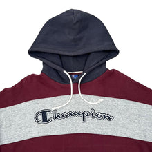 Load image into Gallery viewer, CHAMPION Colour Block Striped Embroidered Big Logo Spellout Pullover Hoodie