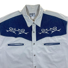 Load image into Gallery viewer, Vintage 90's JOHN BANER Denim Panel Embroidered Tribal Western Style Short Sleeve Shirt