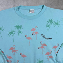 Load image into Gallery viewer, Vintage 80's Lifestyles "San Francisco" Flamingo Souvenir All-Over Print Turquoise Sweatshirt